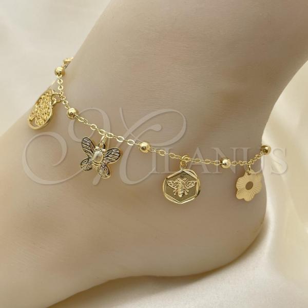 Oro Laminado Charm Anklet , Gold Filled Style Bee and Tree Design, Polished, Golden Finish, 03.32.0585.10