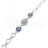 Sterling Silver Fancy Bracelet, with Sapphire Blue and White Cubic Zirconia, Polished, Rhodium Finish, 03.369.0004.07