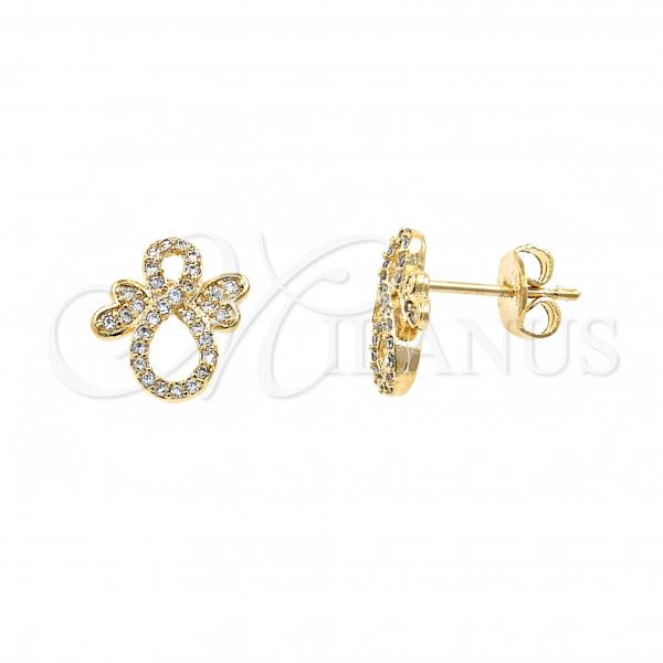 Oro Laminado Stud Earring, Gold Filled Style Infinite Design, with White Micro Pave, Polished, Golden Finish, 02.122.0077