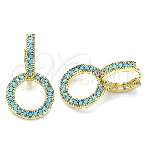 Oro Laminado Huggie Hoop, Gold Filled Style with Turquoise Micro Pave, Polished, Golden Finish, 02.284.0031.5.15