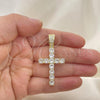 Oro Laminado Fancy Pendant, Gold Filled Style Cross Design, with White Cubic Zirconia, Polished, Golden Finish, 05.373.0002