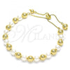 Oro Laminado Adjustable Bolo Bracelet, Gold Filled Style Ball Design, with Ivory Pearl, Polished, Golden Finish, 03.63.2217.2.12