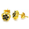 Oro Laminado Stud Earring, Gold Filled Style Flower Design, with Black Cubic Zirconia, Polished, Golden Finish, 02.349.0001.1