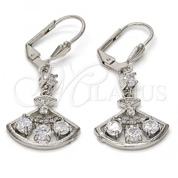 Rhodium Plated Long Earring, with White Cubic Zirconia and White Micro Pave, Polished, Rhodium Finish, 02.236.0012.4