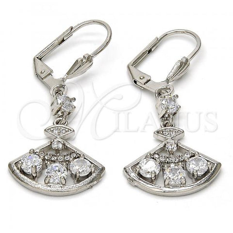 Rhodium Plated Long Earring, with White Cubic Zirconia and White Micro Pave, Polished, Rhodium Finish, 02.236.0012.4