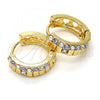 Oro Laminado Huggie Hoop, Gold Filled Style with Amethyst and White Crystal, Polished, Golden Finish, 02.165.0143.6