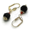 Oro Laminado Dangle Earring, Gold Filled Style Ball Design, with Black and Garnet Crystal, Polished, Golden Finish, 02.63.2756