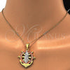 Oro Laminado Religious Pendant, Gold Filled Style Guadalupe and Anchor Design, Polished, Tricolor, 05.253.0002
