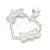 Sterling Silver Fancy Pendant, Heart and Flower Design, Polished,, 05.398.0017