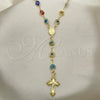 Oro Laminado Medium Rosary, Gold Filled Style Guadalupe and Crucifix Design, Multicolor Resin Finish, Golden Finish, 09.63.0107.1.18