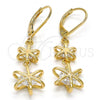 Oro Laminado Long Earring, Gold Filled Style Star Design, with White Cubic Zirconia, Polished, Golden Finish, 02.65.2517