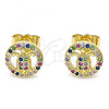 Oro Laminado Stud Earring, Gold Filled Style Turtle Design, with Multicolor Micro Pave, Polished, Golden Finish, 02.156.0550.1