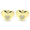 Oro Laminado Stud Earring, Gold Filled Style Heart Design, with White Micro Pave, Polished, Golden Finish, 02.156.0524