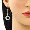 Oro Laminado Long Earring, Gold Filled Style with White Cubic Zirconia, Polished, Golden Finish, 02.387.0054