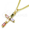 Oro Laminado Pendant Necklace, Gold Filled Style Cross Design, with Multicolor Cubic Zirconia, Polished, Golden Finish, 04.284.0015.3.22
