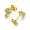 Oro Laminado Stud Earring, Gold Filled Style Cross Design, with White Micro Pave, Polished, Golden Finish, 02.344.0103