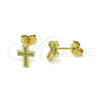 Oro Laminado Stud Earring, Gold Filled Style Cross Design, with White Micro Pave, Polished, Golden Finish, 02.411.0071