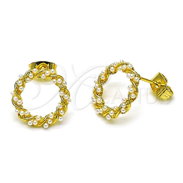 Oro Laminado Stud Earring, Gold Filled Style with Ivory Pearl, Polished, Golden Finish, 02.379.0085
