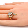 Oro Laminado Multi Stone Ring, Gold Filled Style Flower and Teardrop Design, with White Cubic Zirconia, Polished, Golden Finish, 01.210.0010.09 (Size 9)