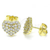 Oro Laminado Stud Earring, Gold Filled Style Heart Design, with White Cubic Zirconia, Polished, Golden Finish, 02.283.0032