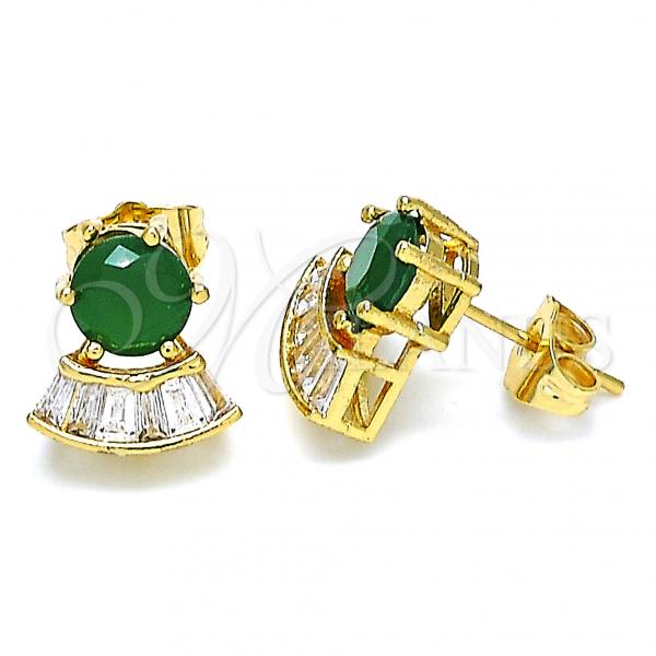 Oro Laminado Stud Earring, Gold Filled Style with Green and White Cubic Zirconia, Polished, Golden Finish, 02.346.0008.3