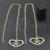 Oro Laminado Threader Earring, Gold Filled Style Heart Design, Golden Finish, 5.119.012