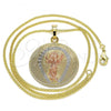 Oro Laminado Pendant Necklace, Gold Filled Style Divino Niño Design, Polished, Tricolor, 04.106.0063.20