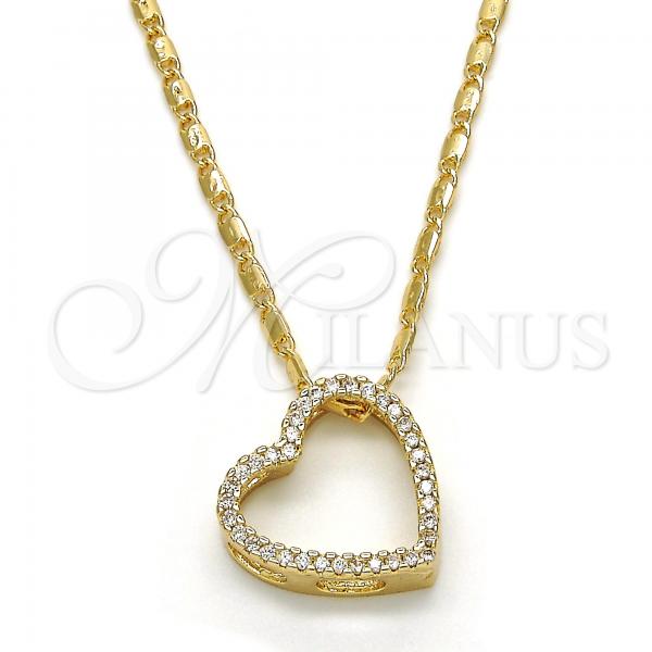 Oro Laminado Pendant Necklace, Gold Filled Style Heart Design, with White Micro Pave, Polished, Golden Finish, 04.156.0131.20