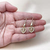 Oro Laminado Dangle Earring, Gold Filled Style Heart and Guadalupe Design, with White Cubic Zirconia, Polished, Golden Finish, 02.253.0091