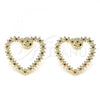 Oro Laminado Stud Earring, Gold Filled Style Heart Design, with Garnet Micro Pave, Polished, Golden Finish, 02.156.0439.2