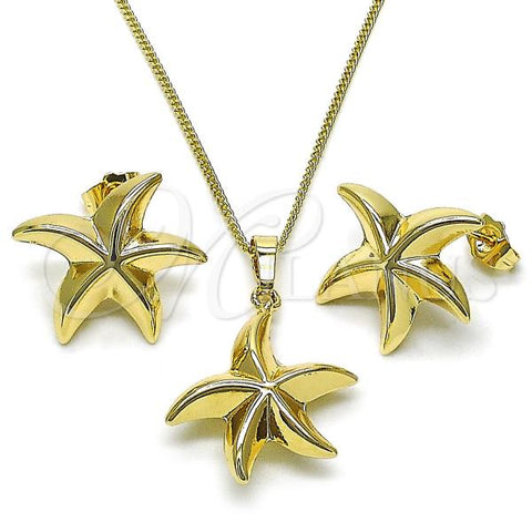 Oro Laminado Earring and Pendant Adult Set, Gold Filled Style Star and Hollow Design, Polished, Golden Finish, 10.163.0039