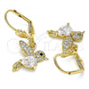 Oro Laminado Dangle Earring, Gold Filled Style Bird Design, with White Micro Pave, Polished, Golden Finish, 02.210.0386