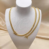 Oro Laminado Necklace and Bracelet, Gold Filled Style Miami Cuban Design, with White Micro Pave, Polished, Golden Finish, 06.156.0002