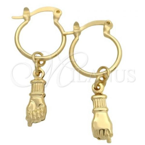 Oro Laminado Small Hoop, Gold Filled Style Figa Hand Design, Polished, Golden Finish, 02.58.0038.12