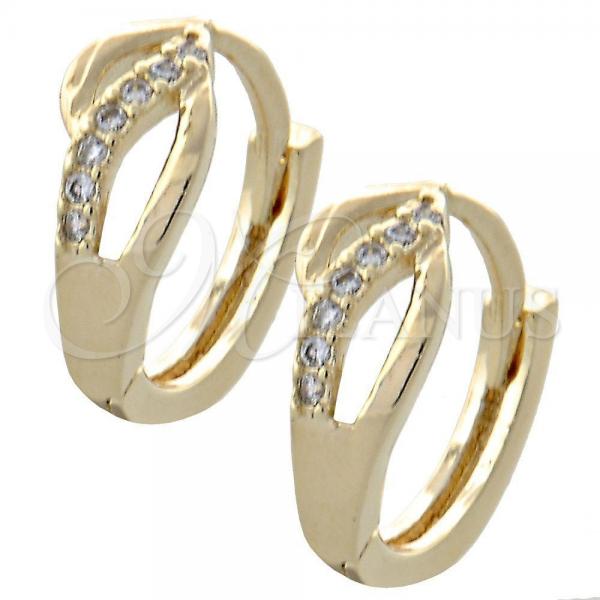 Oro Laminado Huggie Hoop, Gold Filled Style with White Cubic Zirconia, Polished, Golden Finish, 02.155.0053