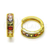 Oro Laminado Huggie Hoop, Gold Filled Style with Multicolor Cubic Zirconia, Polished, Golden Finish, 02.210.0864.18