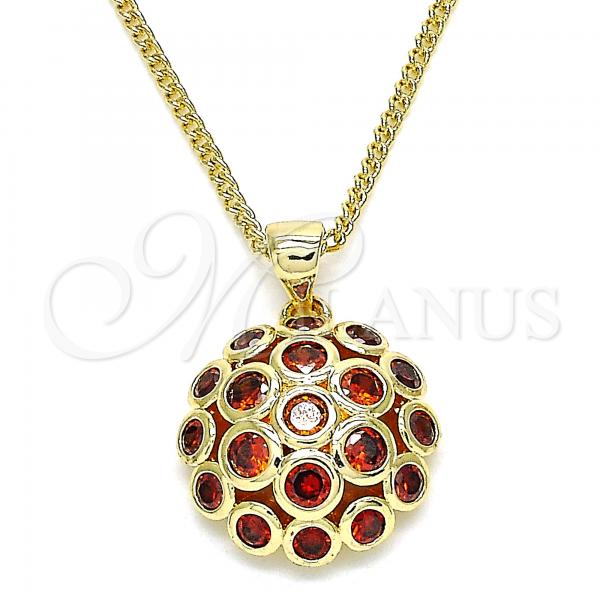 Oro Laminado Pendant Necklace, Gold Filled Style with Garnet Micro Pave, Polished, Golden Finish, 04.156.0316.2.20