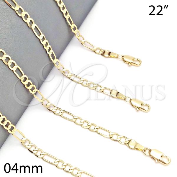 Oro Laminado Basic Necklace, Gold Filled Style Figaro Design, Polished, Golden Finish, 5.222.016.22