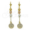 Oro Laminado Long Earring, Gold Filled Style San Benito Design, Polished, Tricolor, 02.351.0014