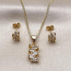 Oro Laminado Earring and Pendant Adult Set, Gold Filled Style Baguette Design, with White Cubic Zirconia, Polished, Golden Finish, 10.342.0246