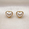 Oro Laminado Stud Earring, Gold Filled Style Heart Design, with Ivory Pearl, Polished, Golden Finish, 02.342.0356