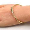 Oro Laminado Individual Bangle, Gold Filled Style Flower Design, with White Micro Pave, Diamond Cutting Finish, Golden Finish, 07.193.0009 (03 MM Thickness, One size fits all)