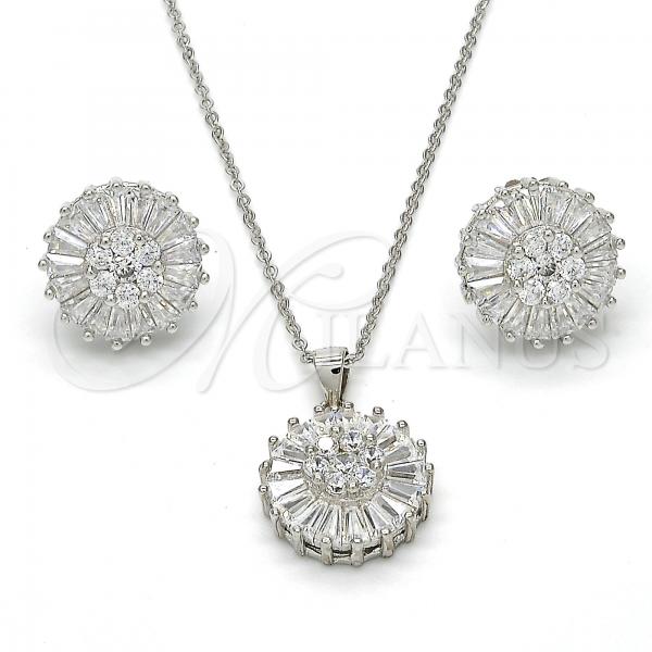 Sterling Silver Earring and Pendant Adult Set, with White Cubic Zirconia, Polished, Rhodium Finish, 10.174.0269