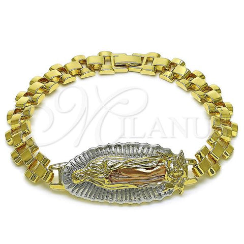 Oro Laminado Fancy Bracelet, Gold Filled Style Guadalupe Design, Diamond Cutting Finish, Tricolor, 03.120.0010.1.08