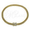 Oro Laminado Basic Anklet, Gold Filled Style Miami Cuban Design, with White Micro Pave, Polished, Golden Finish, 04.156.0465.10