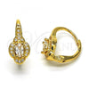 Oro Laminado Leverback Earring, Gold Filled Style with White Cubic Zirconia and White Micro Pave, Polished, Golden Finish, 02.195.0066