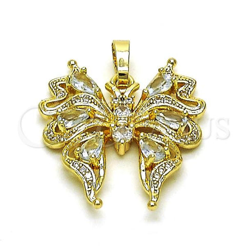 Oro Laminado Fancy Pendant, Gold Filled Style Butterfly Design, with White Cubic Zirconia and White Micro Pave, Polished, Golden Finish, 05.284.0009