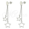 Sterling Silver Long Earring, Star Design, Polished, Rhodium Finish, 02.186.0203