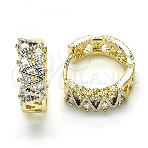 Oro Laminado Huggie Hoop, Gold Filled Style with White Cubic Zirconia, Polished, Two Tone, 02.210.0111.15