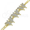 Oro Laminado Fancy Bracelet, Gold Filled Style Butterfly Design, with White Micro Pave, Polished, Golden Finish, 03.380.0031.08